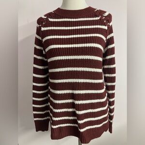 SO Women’s Pullover Sweater, Large, Burgundy/White Stripes, Casual, Knit Stitch